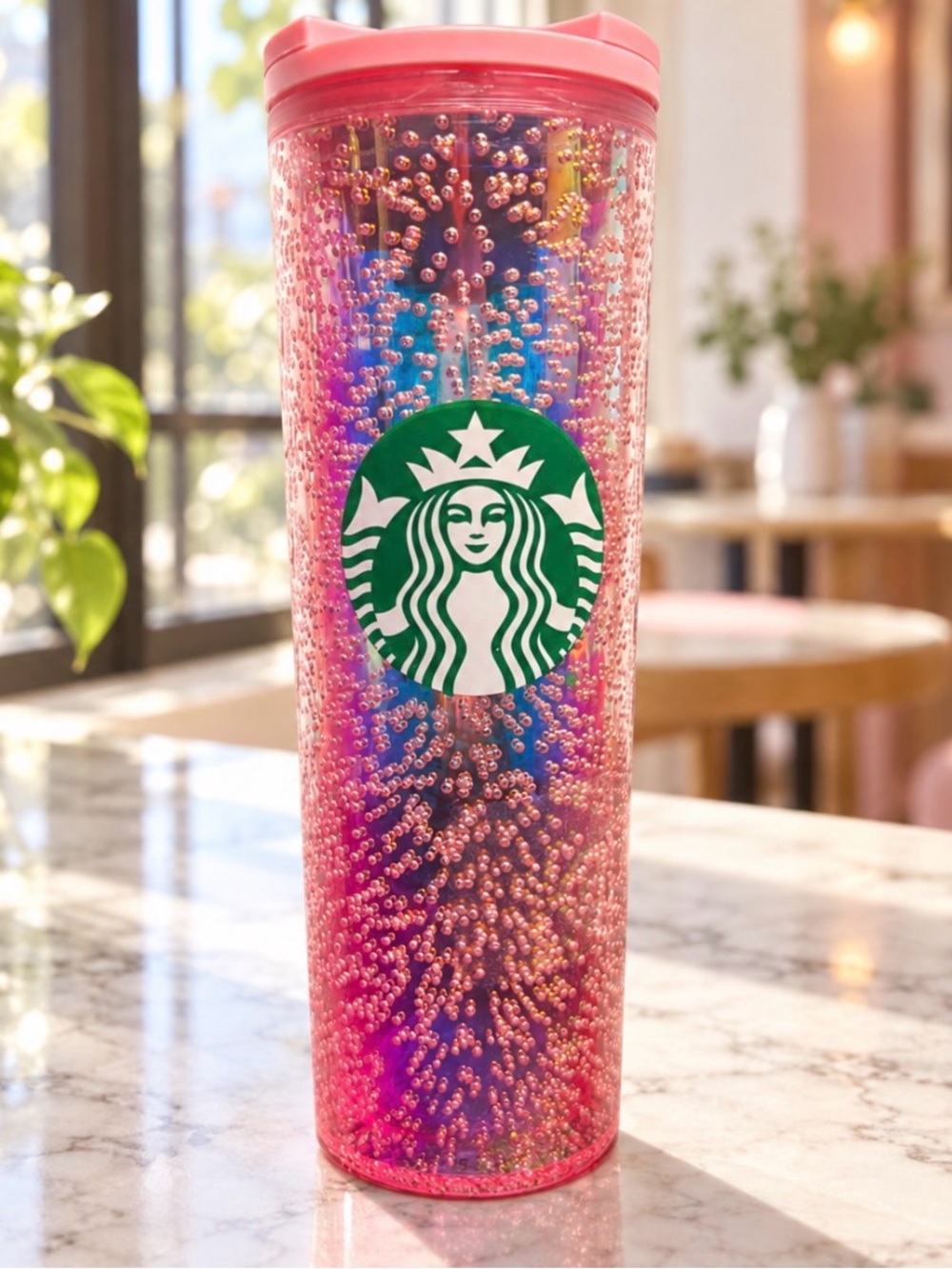 Starbucks Pink Champagne Iridescent Bubble Tumbler 16 oz